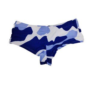 Blue & White Camo Womens Swim Bottoms Size Medium Elastane Ruched